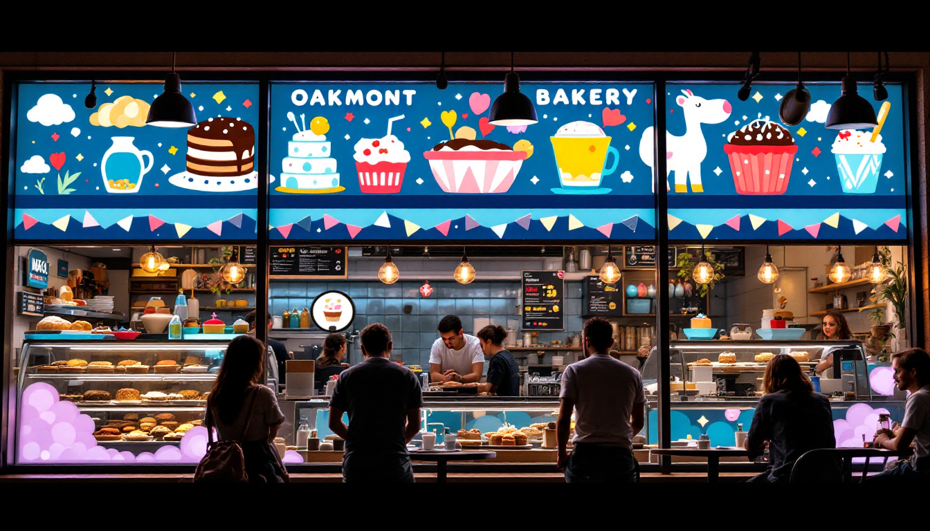 A photograph of the vibrant led display at oakmont bakery