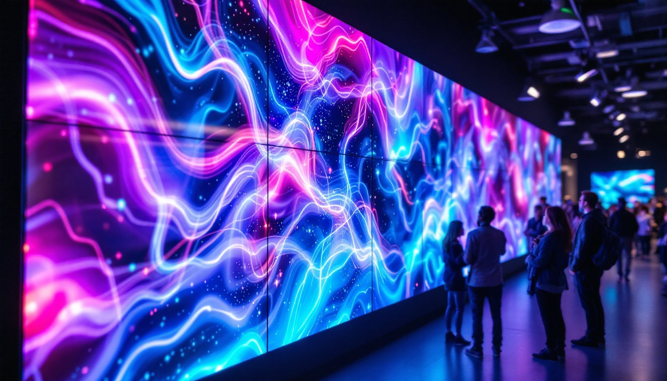 A photograph of capture a photograph of a vibrant roe video wall in a dynamic setting