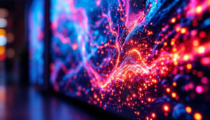 A photograph of a close-up of a led display screen showcasing a vibrant image with varied contrast settings