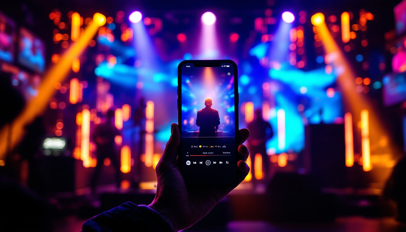 A photograph of a vibrant led display showcasing the onsong app in action