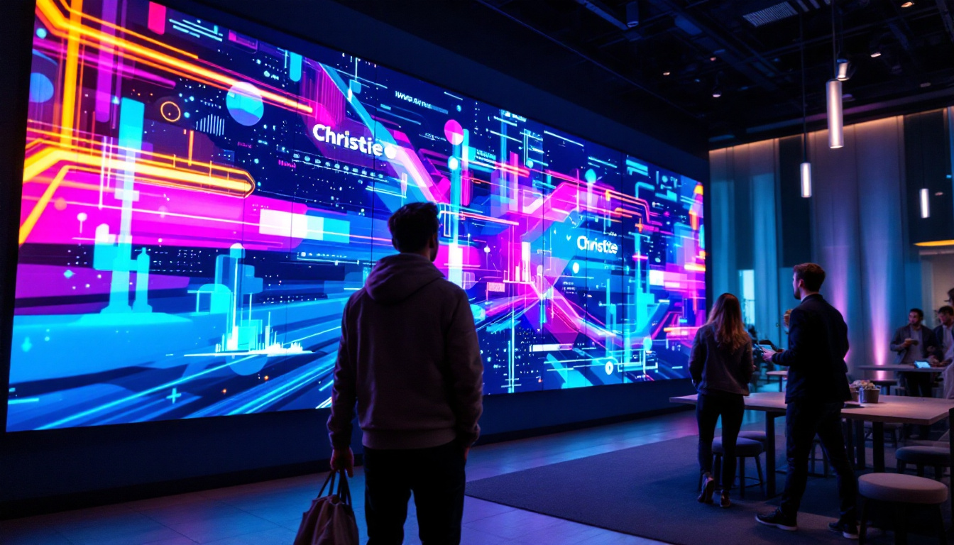 A photograph of capture a photograph of a vibrant christie video wall in action