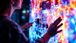 A photograph of a person gently cleaning an led screen