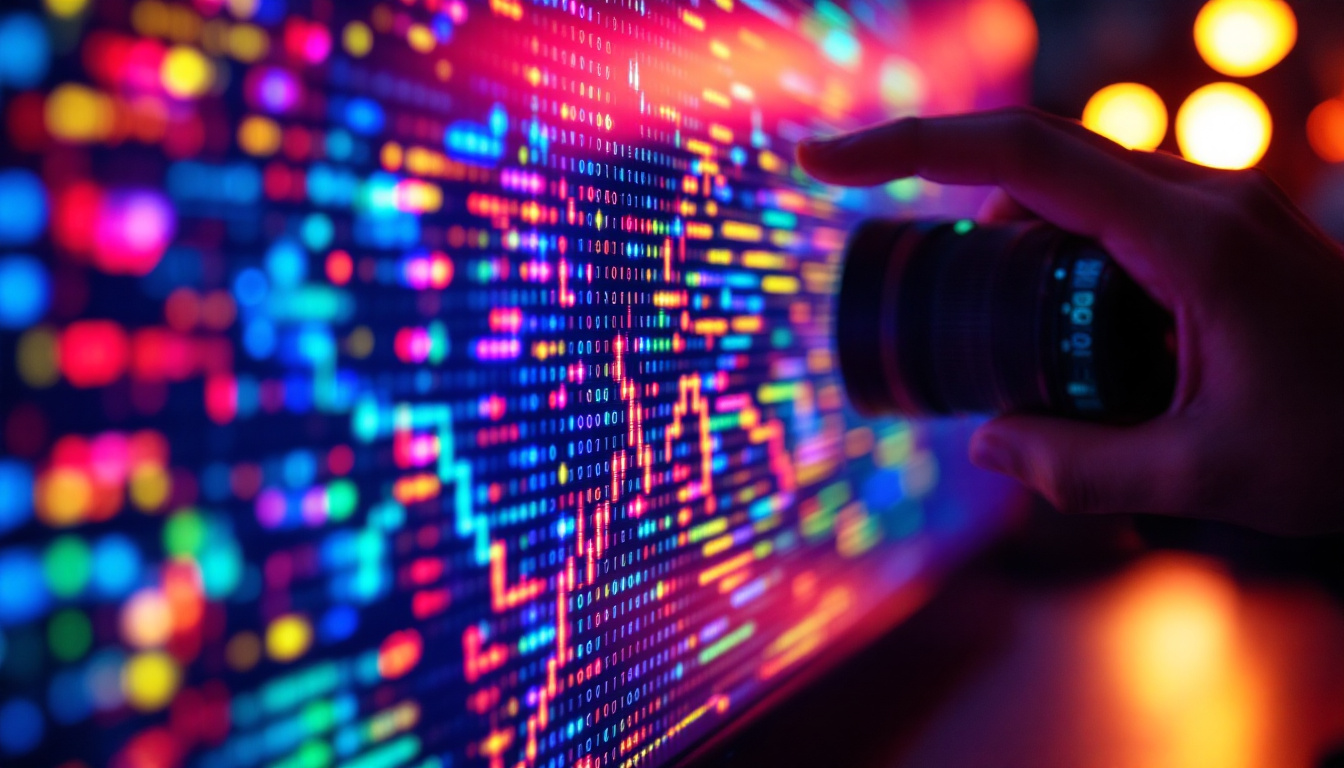 A photograph of a close-up view of a vibrant led display showcasing a range of colors and contrast