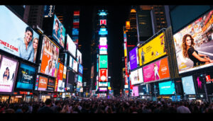 A photograph of capture a photograph of the vibrant led billboards in times square at night