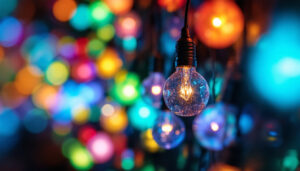A photograph of a close-up shot of a vibrant led display showcasing colorful lamp beads in various arrangements