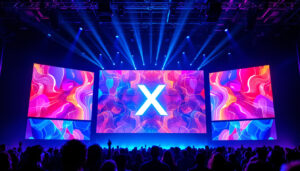 A photograph of a vibrant led display in action at a live event
