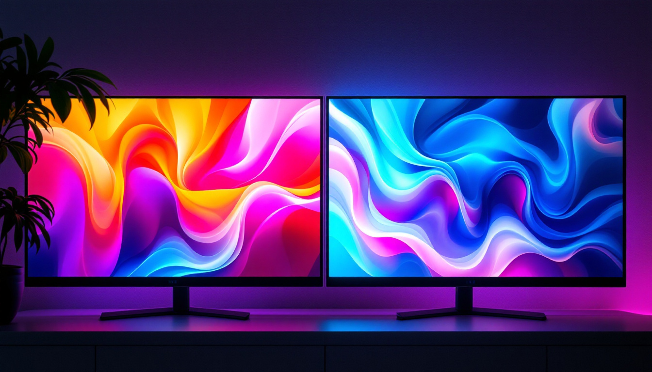 A photograph of a side-by-side comparison of an led display and an lcd display