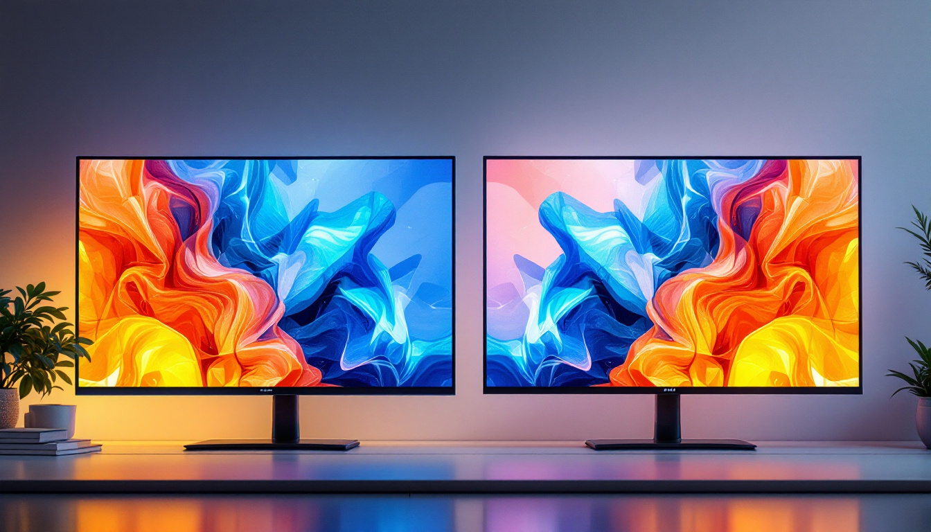A photograph of a side-by-side comparison of an led display and an lcd display