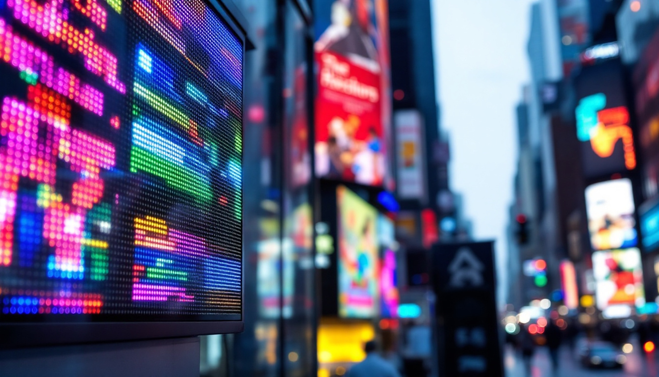 A photograph of capture a photograph of a vibrant led display in an urban setting