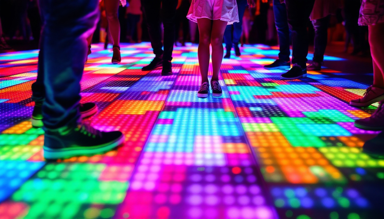 A photograph of a vibrant led panel floor in action