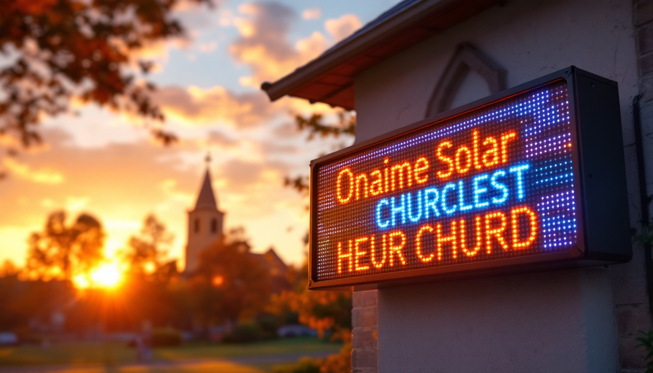 A photograph of a solar-powered church sign with an led display