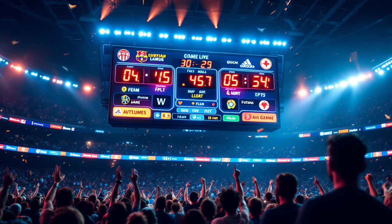 A photograph of a vibrant led sports scoreboard in action during a game