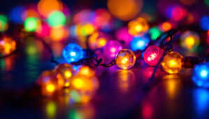 A photograph of a vibrant and close-up view of led beads illuminated in various colors