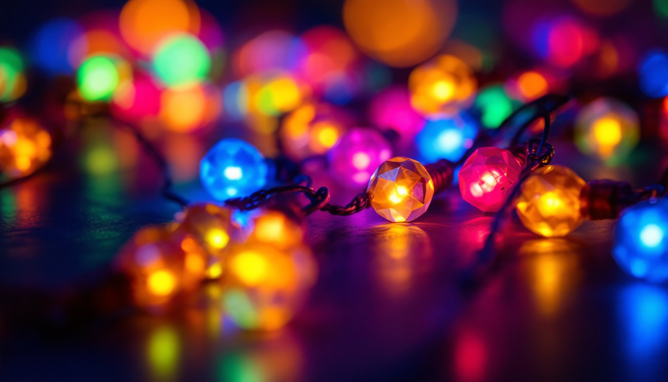 A photograph of a vibrant and close-up view of led beads illuminated in various colors