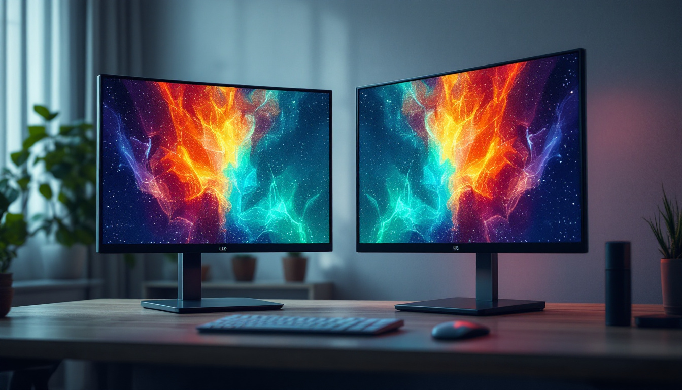 A photograph of a side-by-side comparison of an led display and an lcd display