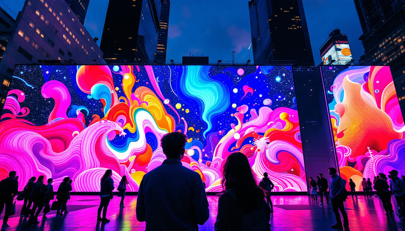 A photograph of a vibrant led display in an urban setting