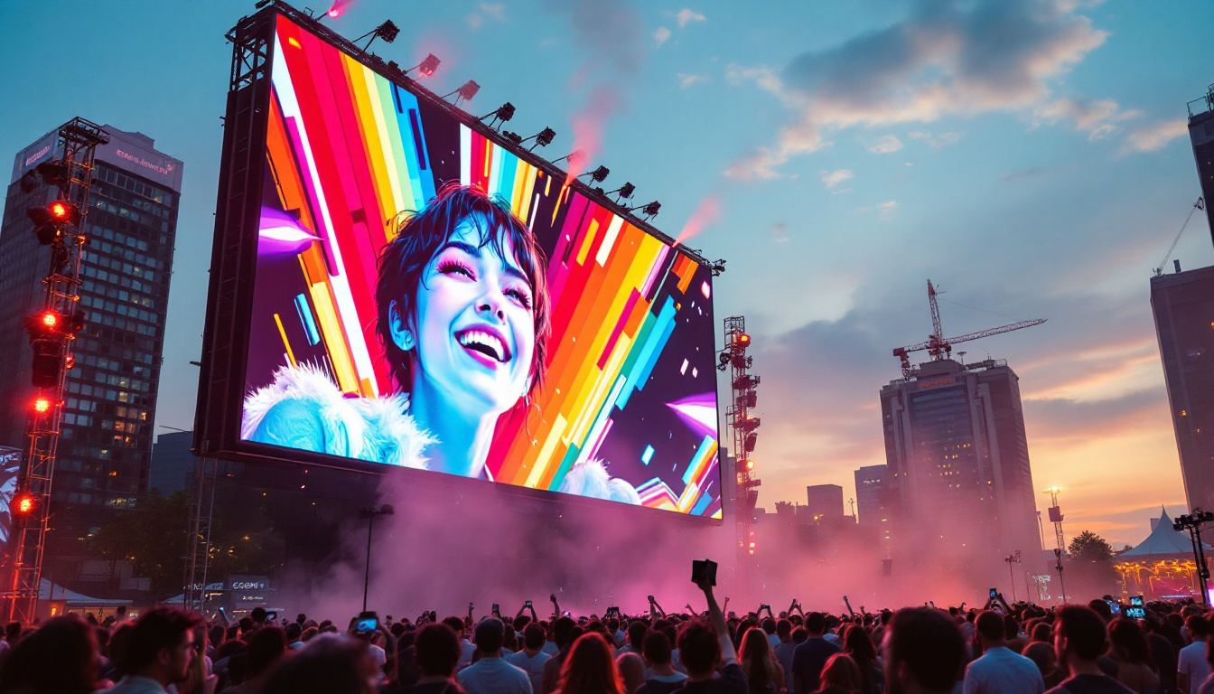A photograph of a vibrant led jumbotron in action at an outdoor event