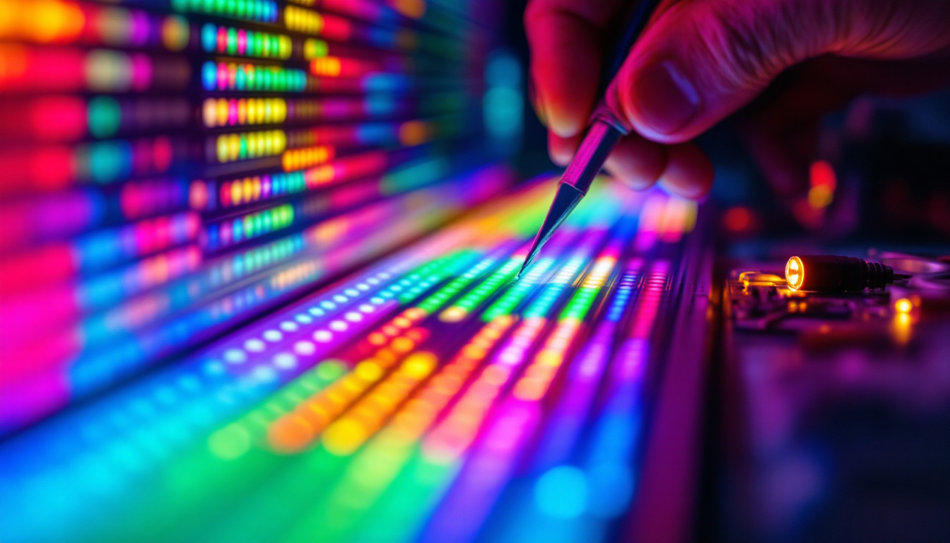A photograph of a close-up view of a diy led screen project in progress
