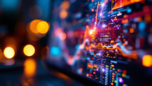 A photograph of a close-up view of a computer or led display showcasing a vibrant