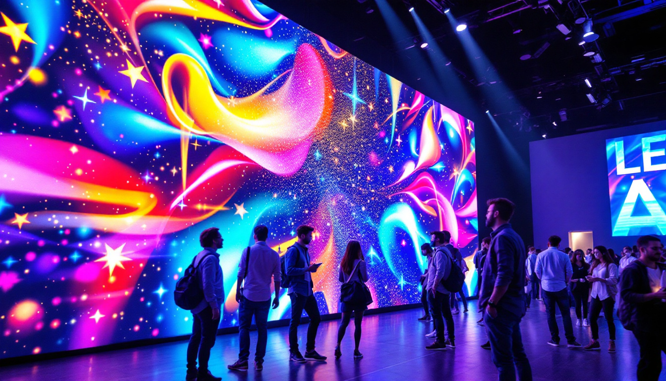 A photograph of a vibrant led backdrop in use at an event