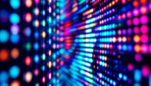A photograph of a vibrant led display showcasing a range of colors and brightness levels