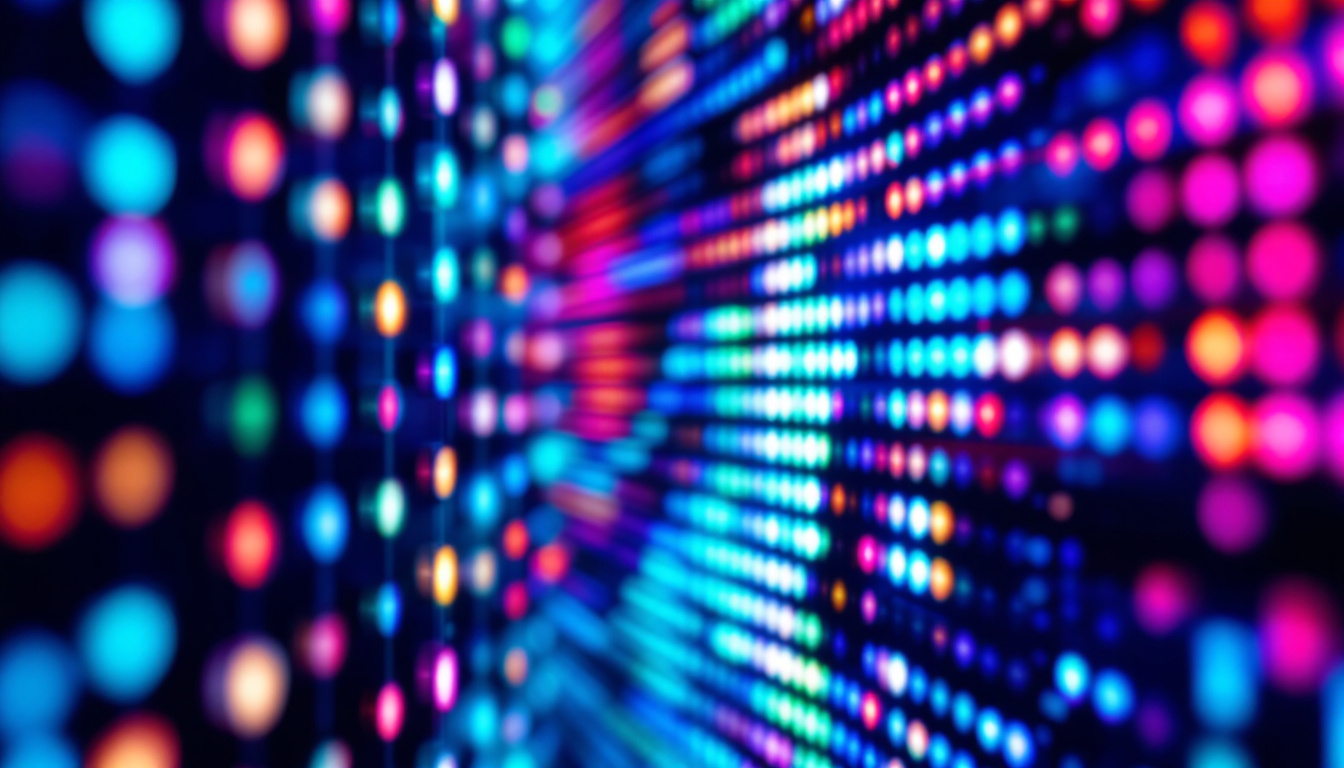 A photograph of a vibrant led display showcasing a range of colors and brightness levels