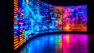 A photograph of a vibrant led display showcasing a variety of colors and brightness levels