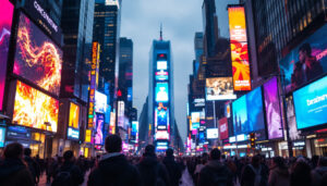 A photograph of a vibrant led display in action