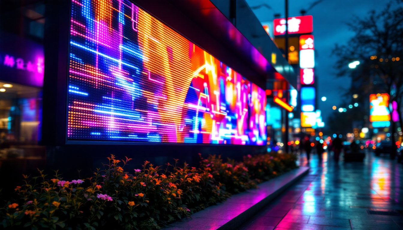 A photograph of a vibrant led display in an urban setting