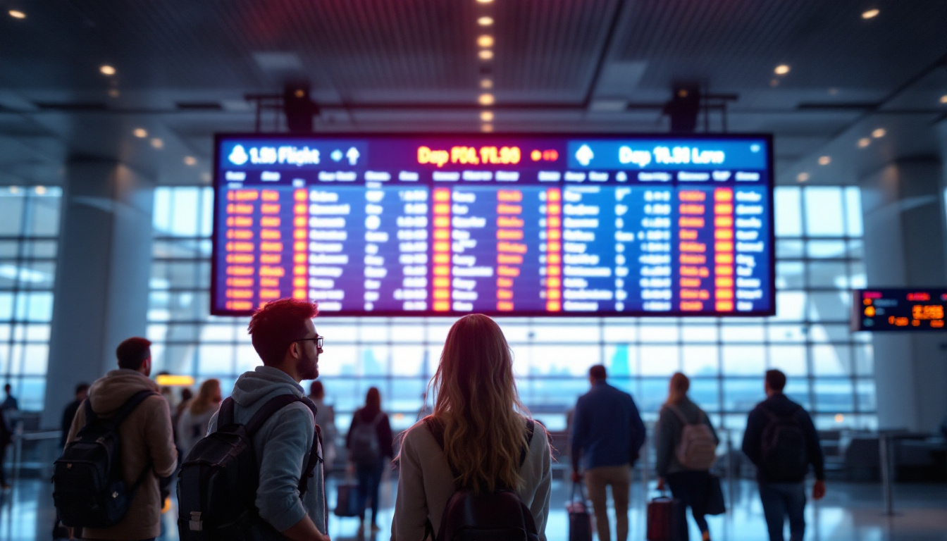 A photograph of a vibrant led display at an airport