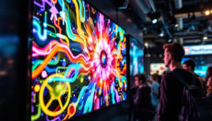 A photograph of a vibrant and dynamic led display in use