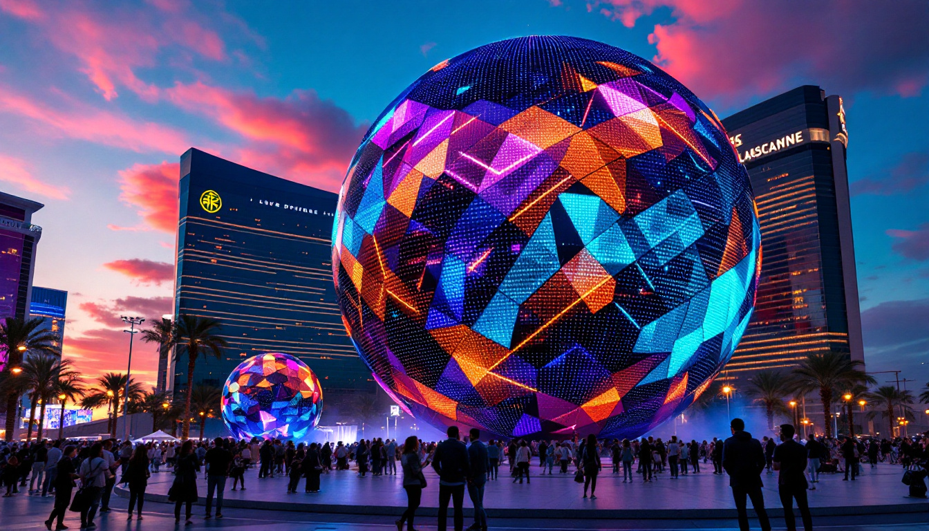 A photograph of capture a photograph of the sphere in las vegas during the evening