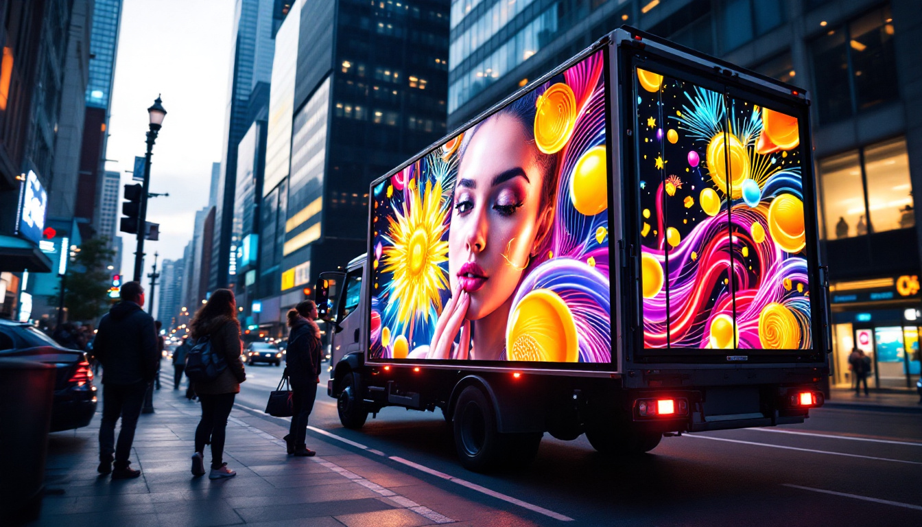A photograph of a vibrant led truck display in action