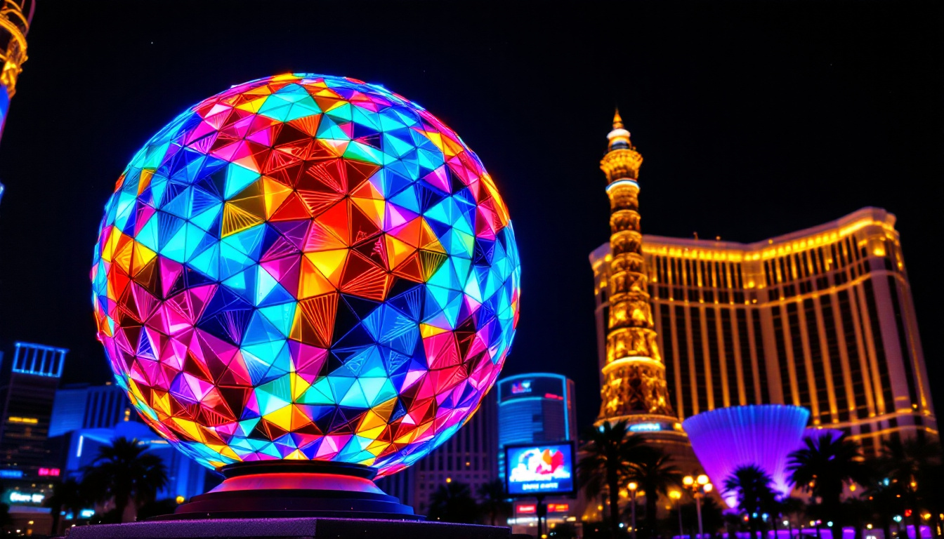 A photograph of capture a photograph of the vibrant led display on the iconic ball in las vegas