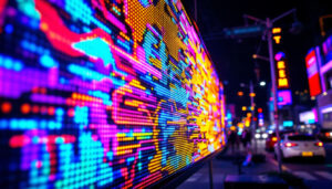 A photograph of a vibrant led display in action