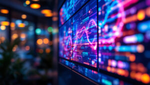 A photograph of capture a photograph of a vibrant led display featuring dynamic visuals