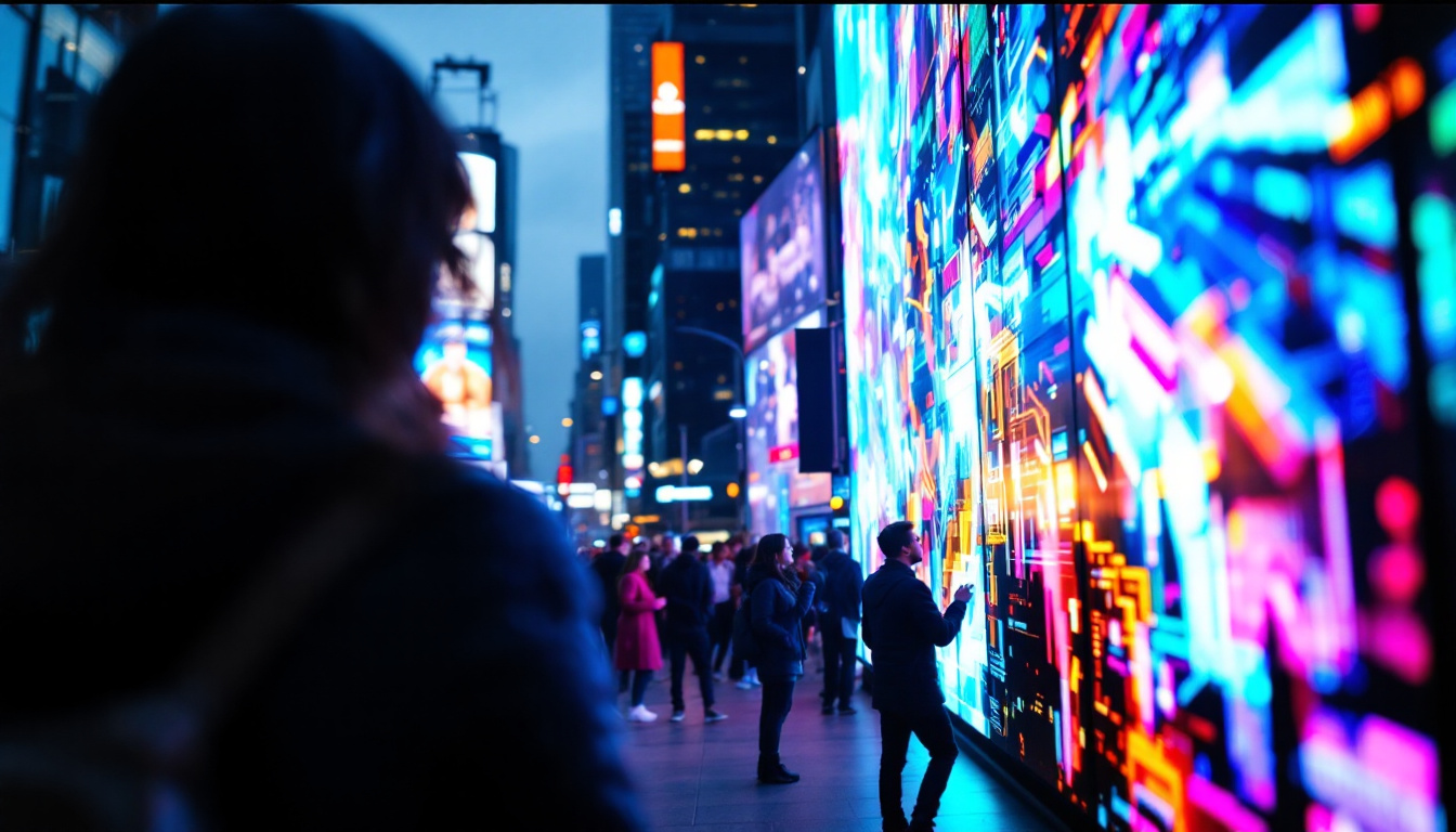 A photograph of a vibrant led display in an urban setting