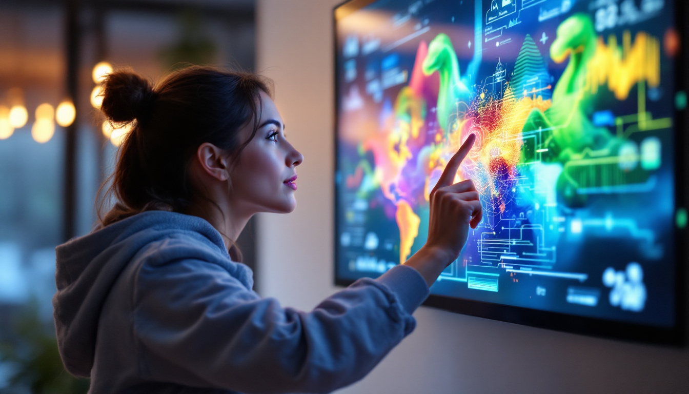 A photograph of capture a photograph of a vibrant interactive touch monitor in use