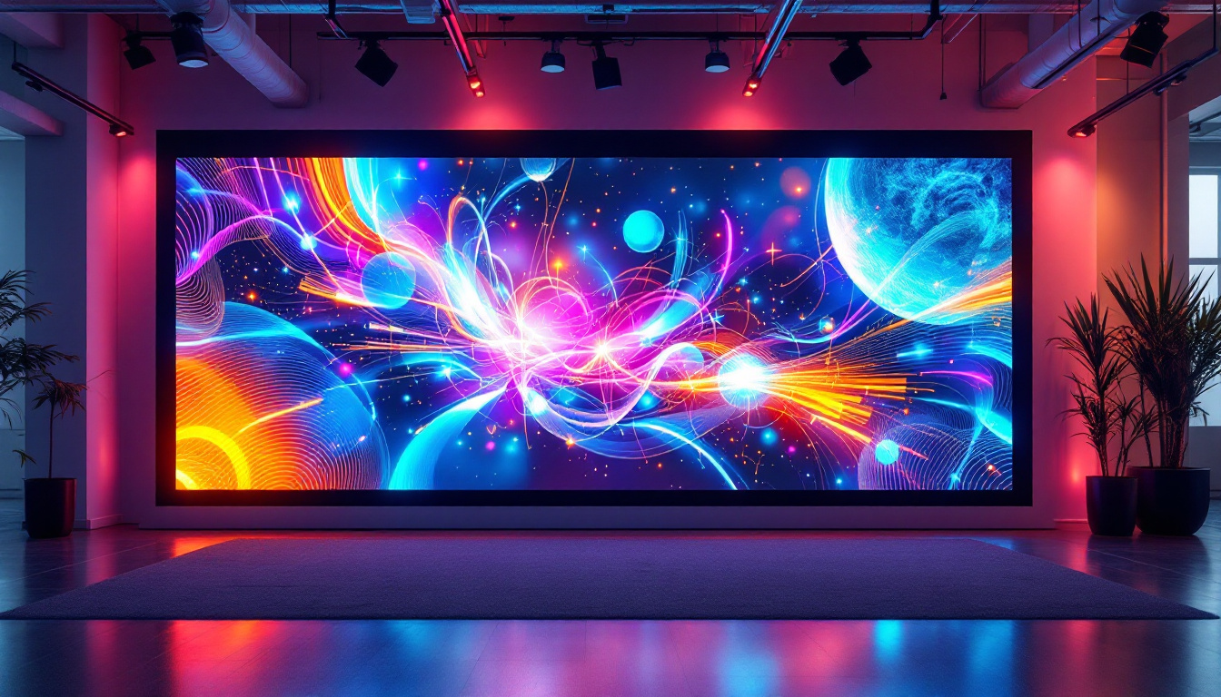 A photograph of a well-constructed temporary wall featuring an eye-catching led display