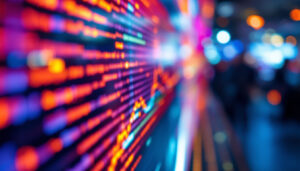 A photograph of a close-up of a vibrant led display in action