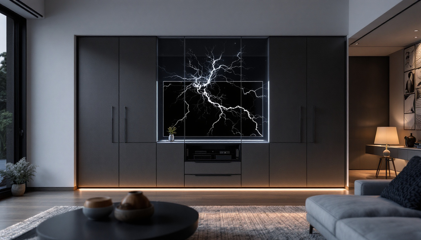 A photograph of a stylish premium cabinet featuring an integrated led display