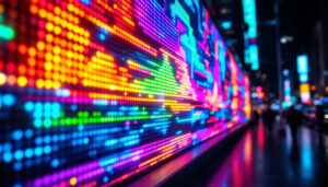 A photograph of a vibrant led display in action