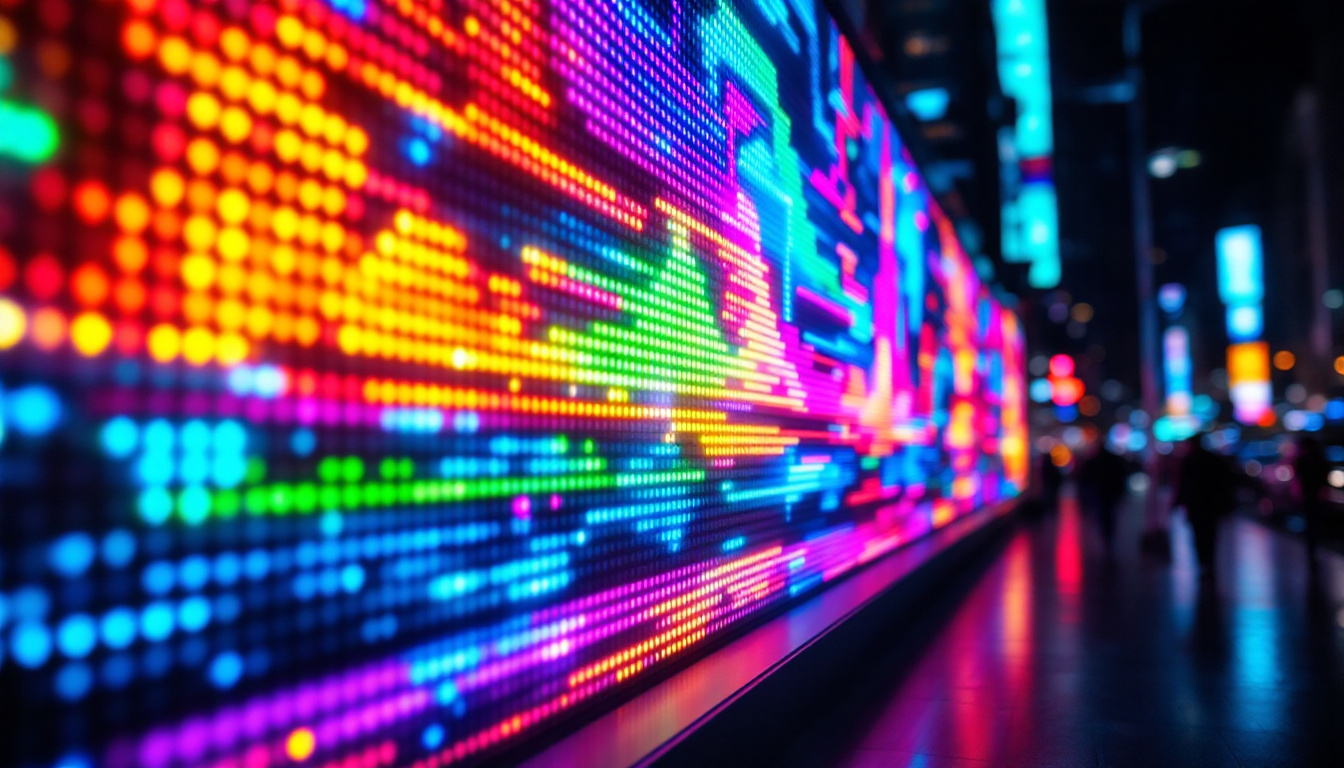 A photograph of a vibrant led display in action
