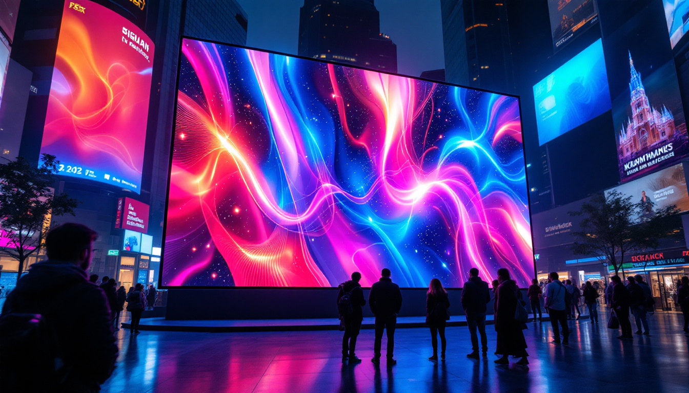 A photograph of a vibrant led display in an urban setting