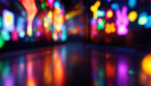 A photograph of a vibrant led display showcasing a dynamic array of colorful clip art
