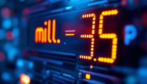 A photograph of a close-up shot of an led display showcasing a measurement conversion from millimeters to inches