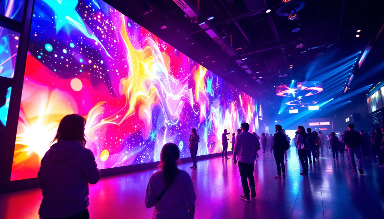 A photograph of capture a photograph of a vibrant led display in a dynamic setting