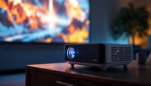 A photograph of capture a photograph of a micro center led projector in action