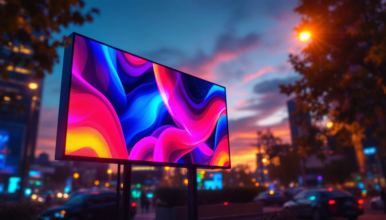 A photograph of a vibrant led display in an urban setting of hillsboro