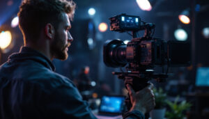 A photograph of a filmmaker in action
